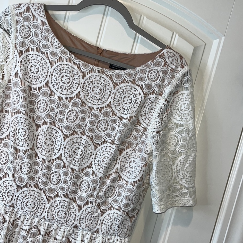 Coquette ivory lace overlay short sleeve boho cottagecore prairie dress sz 12 - Picture 3 of 10